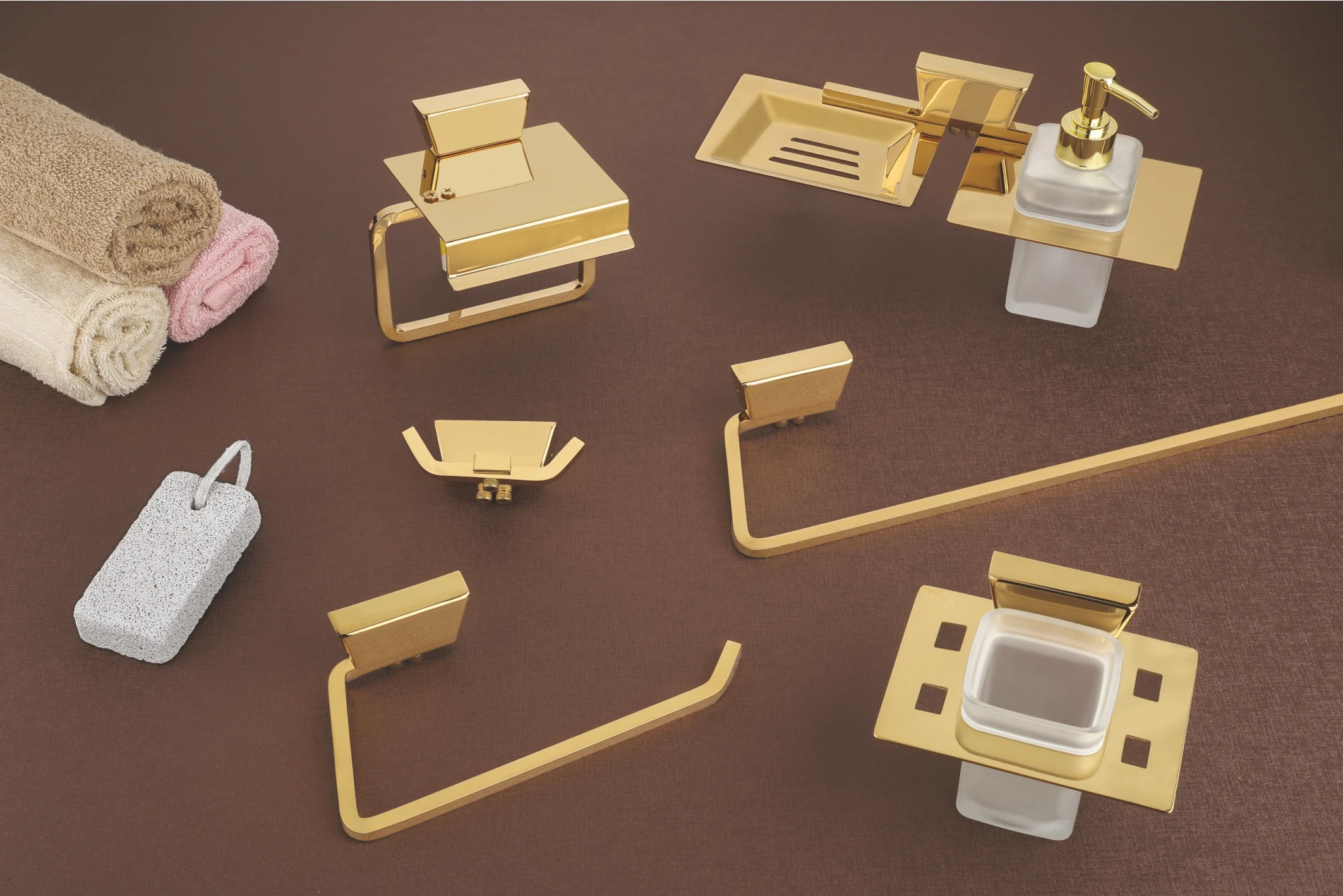 Matric Polished Gold Finish Bathroom Accessories Collage